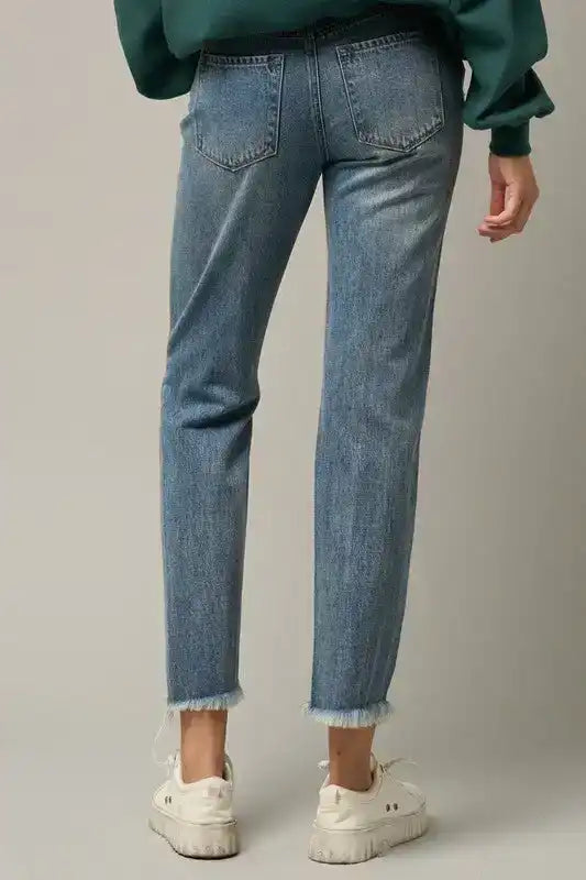INSANE GENE HIGH RISE PREMIUM HEAVY DISTRESSED STRAIGHT JEANS - Sleekdenim.com
