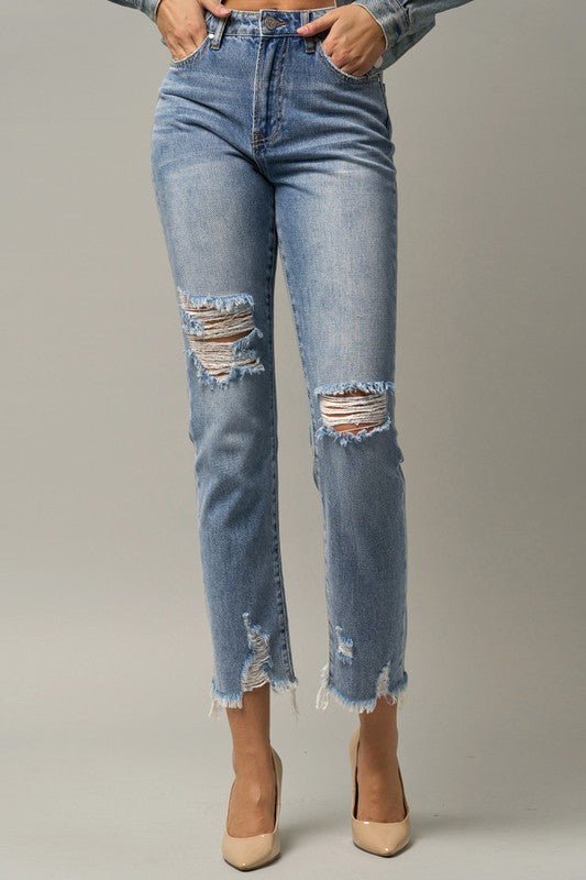 INSANE GENE HIGH RISE PREMIUM STRAIGHT JEANS - Sleekdenim.com