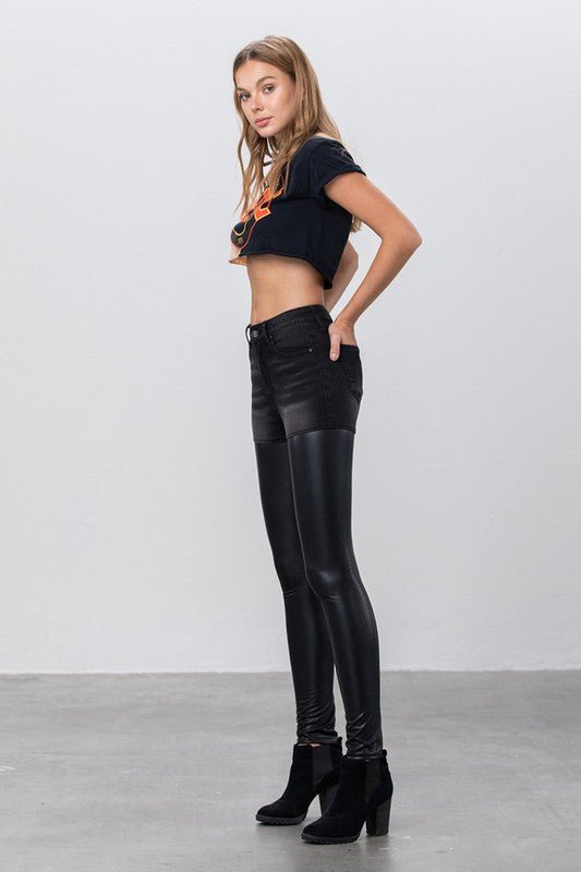INSANE GENE HIGH RISE SKINNY LEATHER DENIM PANTS - Sleekdenim.com