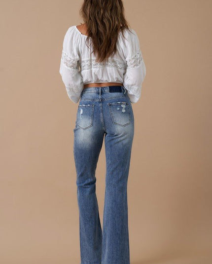 INSANE GENE HIGH RISE SLIT HEM FLARED JEANS - Sleekdenim.com