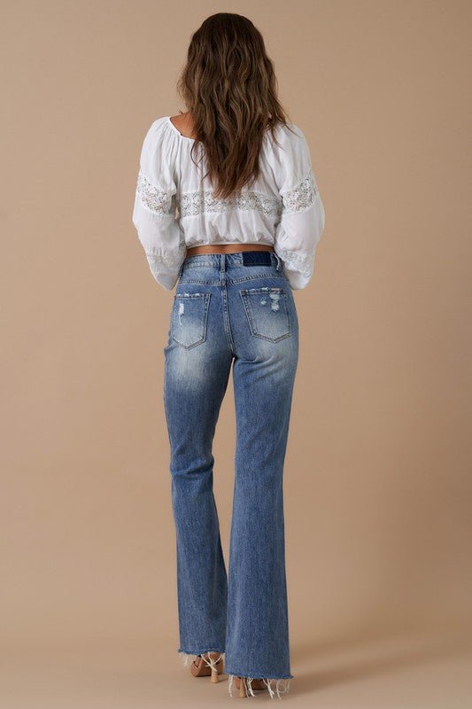 INSANE GENE HIGH RISE SLIT HEM FLARED JEANS - Sleekdenim.com