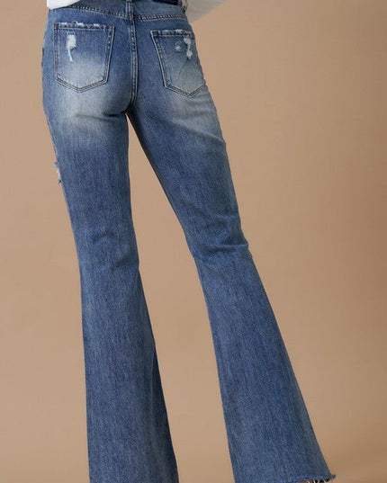 INSANE GENE HIGH RISE SLIT HEM FLARED JEANS - Sleekdenim.com