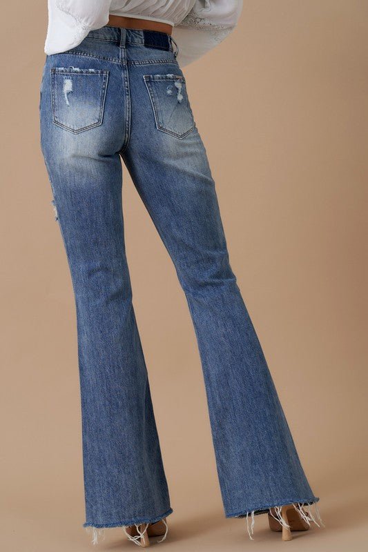 INSANE GENE HIGH RISE SLIT HEM FLARED JEANS - Sleekdenim.com