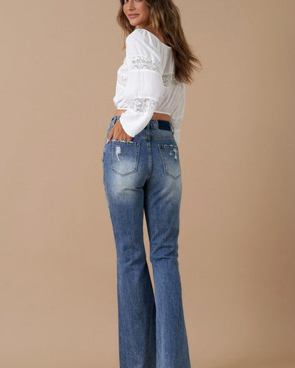 INSANE GENE HIGH RISE SLIT HEM FLARED JEANS - Sleekdenim.com