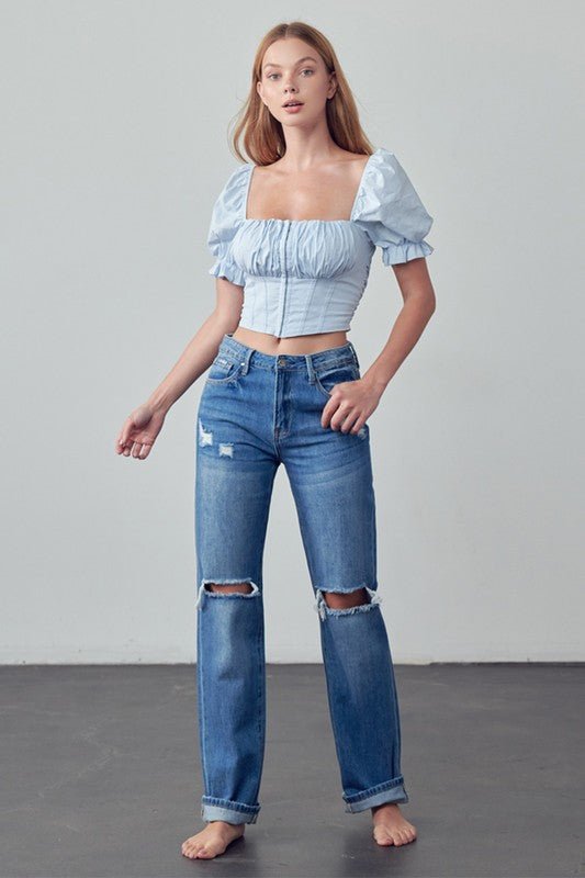 INSANE GENE HIGH RISE STRAIGHT LEG ANKLE LENGTH JEANS - Sleekdenim.com