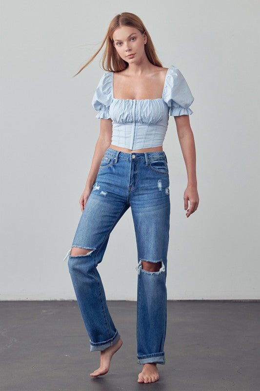 INSANE GENE HIGH RISE STRAIGHT LEG ANKLE LENGTH JEANS - Sleekdenim.com