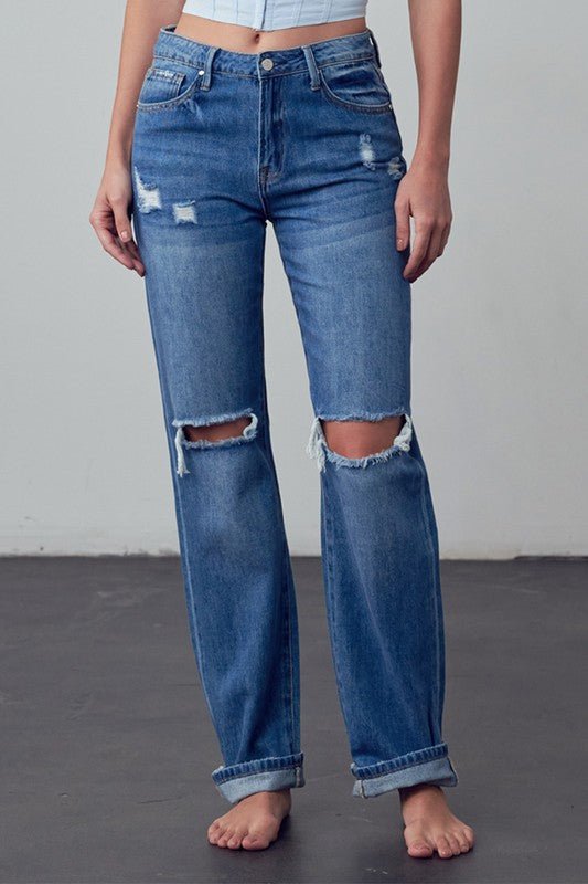 INSANE GENE HIGH RISE STRAIGHT LEG ANKLE LENGTH JEANS - Sleekdenim.com