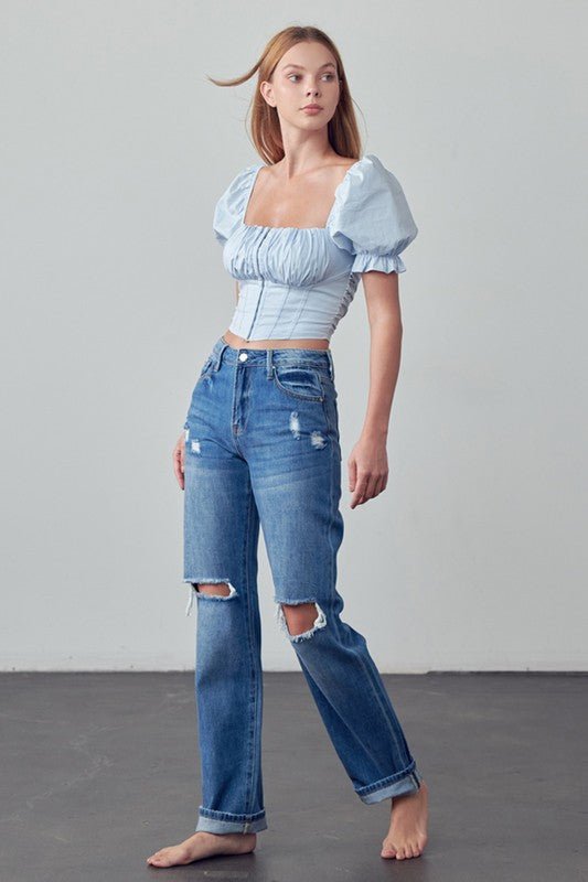 INSANE GENE HIGH RISE STRAIGHT LEG ANKLE LENGTH JEANS - Sleekdenim.com