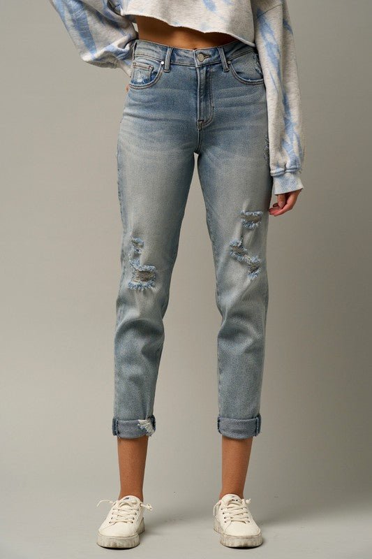 INSANE GENE HIGH RISE STRETCH PREMIUM ANKLE LENGTH GIRLFRIEND JEANS - Sleekdenim.com