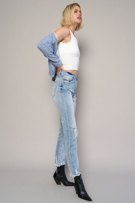 INSANE GENE HIGH RISE TAPERED HEM CROPPED GIRLFRIEND JEANS - Sleekdenim.com