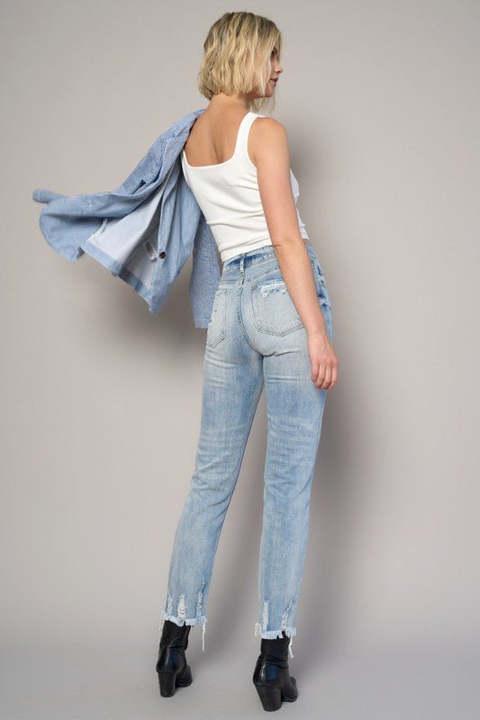 INSANE GENE HIGH RISE TAPERED HEM CROPPED GIRLFRIEND JEANS - Sleekdenim.com