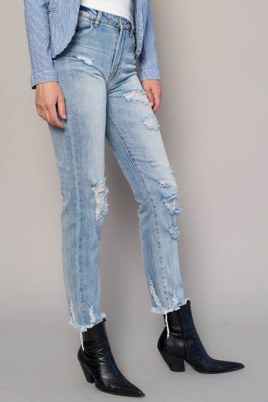 INSANE GENE HIGH RISE TAPERED HEM CROPPED GIRLFRIEND JEANS - Sleekdenim.com