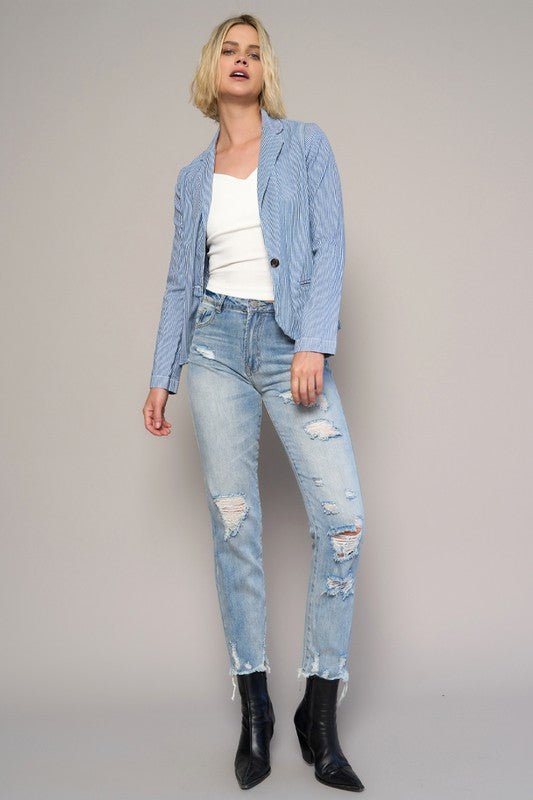 INSANE GENE HIGH RISE TAPERED HEM CROPPED GIRLFRIEND JEANS - Sleekdenim.com