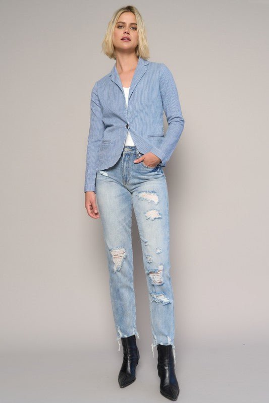 INSANE GENE HIGH RISE TAPERED HEM CROPPED GIRLFRIEND JEANS - Sleekdenim.com