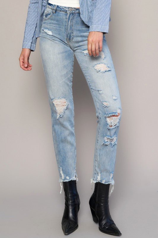 INSANE GENE HIGH RISE TAPERED HEM CROPPED GIRLFRIEND JEANS - Sleekdenim.com