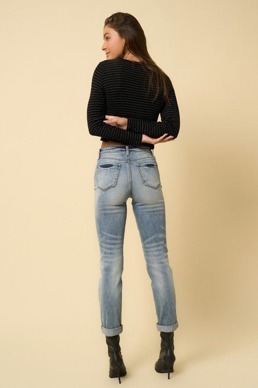 INSANE GENE HIGH - RISE TAPERED HEM GIRLFRIEND JEANS - Sleekdenim.com