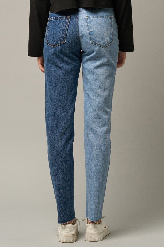 INSANE GENE HIGH RISE TWO TONE STRAIGHT LEG JEANS - Sleekdenim.com