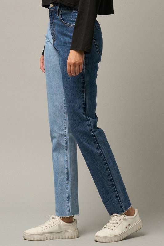 INSANE GENE HIGH RISE TWO TONE STRAIGHT LEG JEANS - Sleekdenim.com