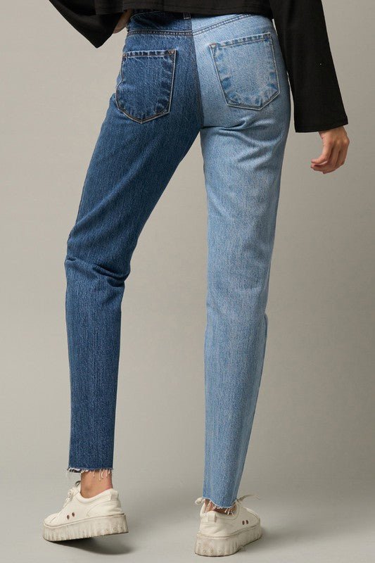 INSANE GENE HIGH RISE TWO TONE STRAIGHT LEG JEANS - Sleekdenim.com