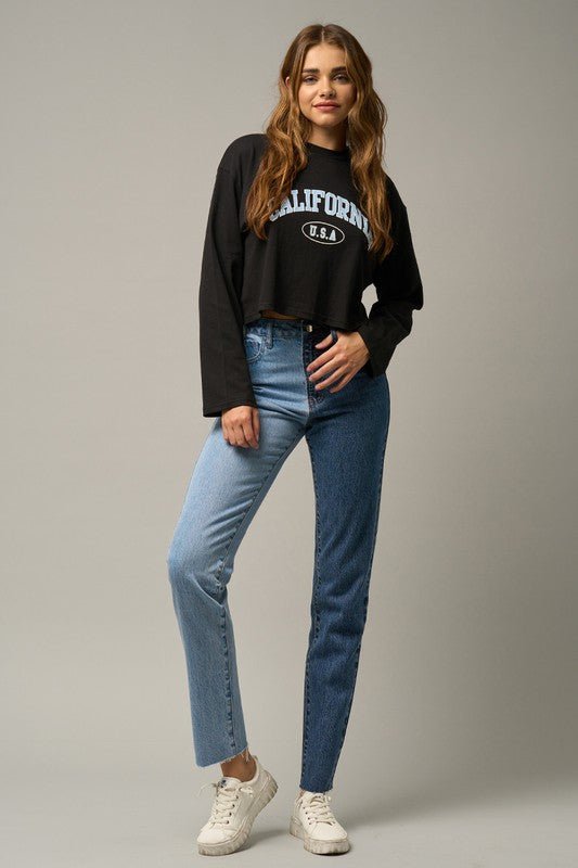 INSANE GENE HIGH RISE TWO TONE STRAIGHT LEG JEANS - Sleekdenim.com
