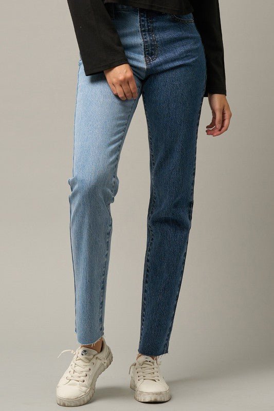 INSANE GENE HIGH RISE TWO TONE STRAIGHT LEG JEANS - Sleekdenim.com