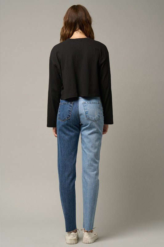 INSANE GENE HIGH RISE TWO TONE STRAIGHT LEG JEANS - Sleekdenim.com