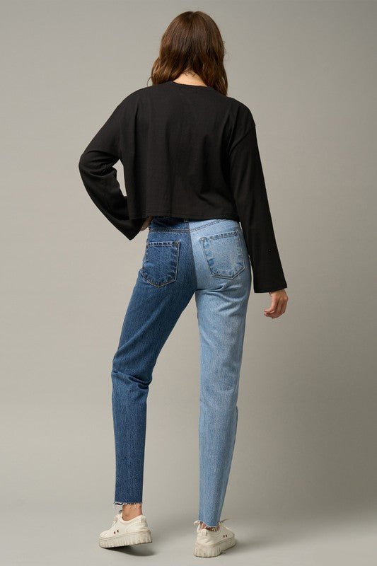 INSANE GENE HIGH RISE TWO TONE STRAIGHT LEG JEANS - Sleekdenim.com