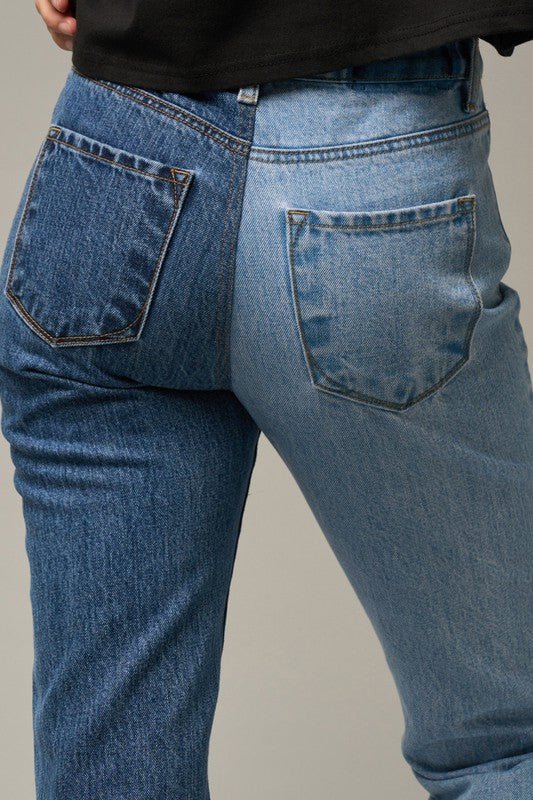 INSANE GENE HIGH RISE TWO TONE STRAIGHT LEG JEANS - Sleekdenim.com