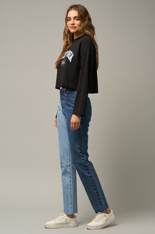 INSANE GENE HIGH RISE TWO TONE STRAIGHT LEG JEANS - Sleekdenim.com