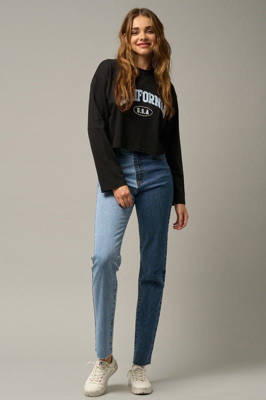 INSANE GENE HIGH RISE TWO TONE STRAIGHT LEG JEANS - Sleekdenim.com