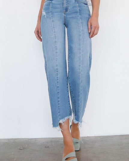 INSANE GENE HIGH RISE WIDE LEG FRAYED HEM ANKLE LENGTH JEANS - Sleekdenim.com