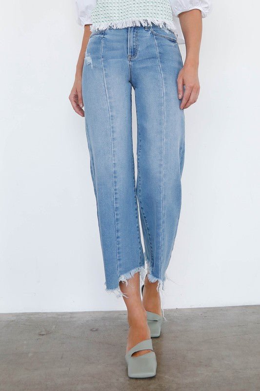 INSANE GENE HIGH RISE WIDE LEG FRAYED HEM ANKLE LENGTH JEANS - Sleekdenim.com