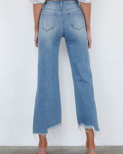 INSANE GENE HIGH RISE WIDE LEG FRAYED HEM ANKLE LENGTH JEANS - Sleekdenim.com
