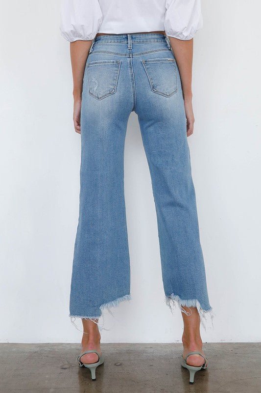 INSANE GENE HIGH RISE WIDE LEG FRAYED HEM ANKLE LENGTH JEANS - Sleekdenim.com