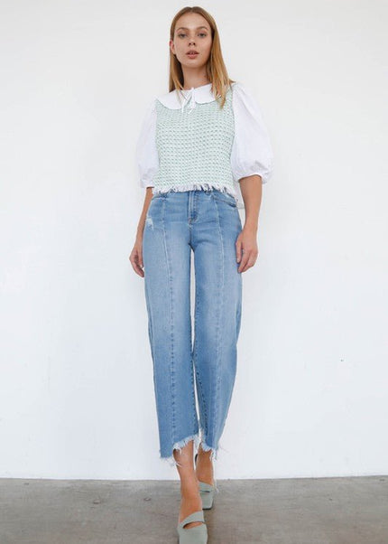 INSANE GENE HIGH RISE WIDE LEG FRAYED HEM ANKLE LENGTH JEANS - Sleekdenim.com