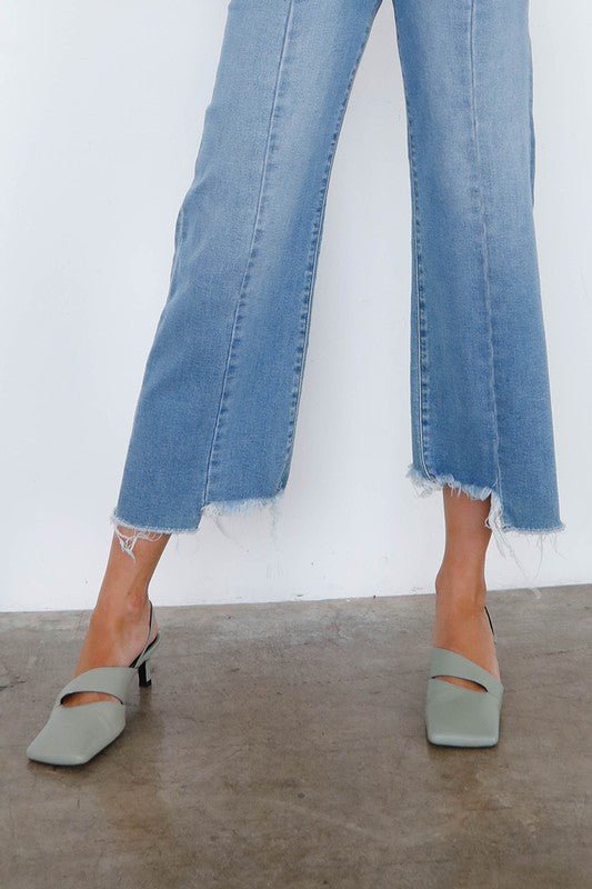 INSANE GENE HIGH RISE WIDE LEG FRAYED HEM ANKLE LENGTH JEANS - Sleekdenim.com