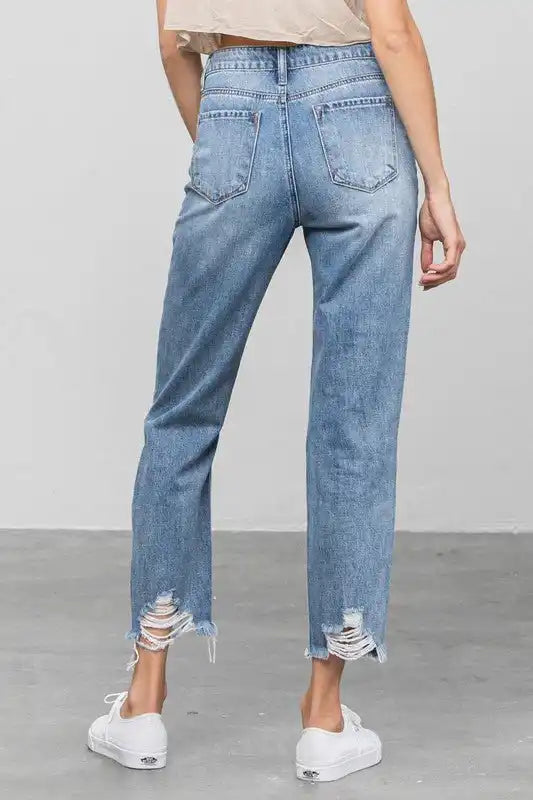 INSANE GENE HIGH WAIST HEAVY DISTRESSED ANKLE LENGTH GIRLFRIEND JEANS - Sleekdenim.com