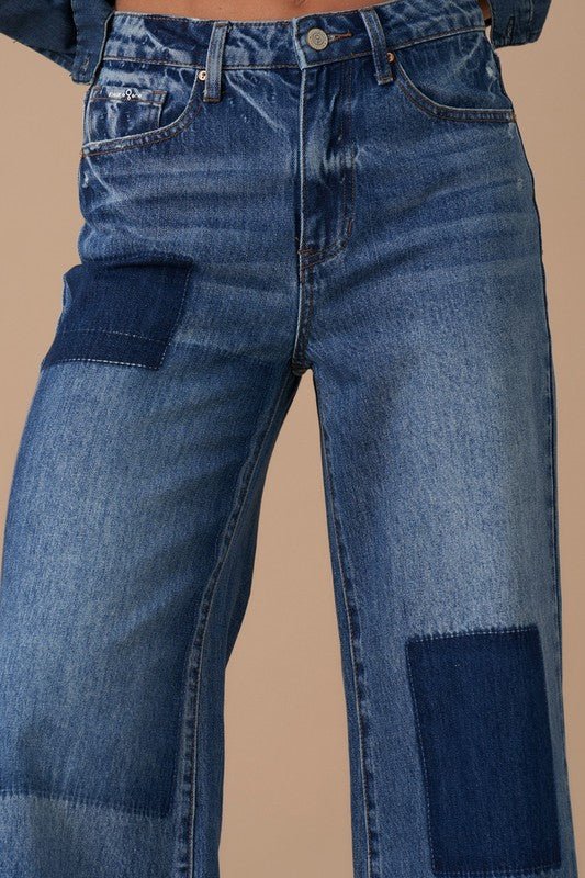 INSANE GENE HIGH WAIST RELAXED WIDE LEG PATCHWORK JEANS - Sleekdenim.com