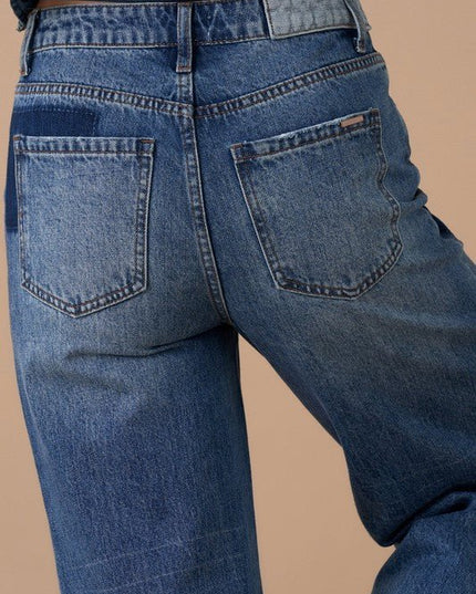 INSANE GENE HIGH WAIST RELAXED WIDE LEG PATCHWORK JEANS - Sleekdenim.com