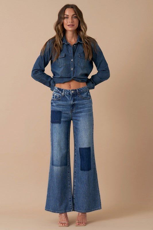 INSANE GENE HIGH WAIST RELAXED WIDE LEG PATCHWORK JEANS - Sleekdenim.com