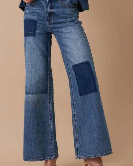 INSANE GENE HIGH WAIST RELAXED WIDE LEG PATCHWORK JEANS - Sleekdenim.com