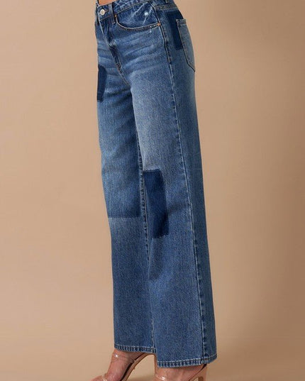 INSANE GENE HIGH WAIST RELAXED WIDE LEG PATCHWORK JEANS - Sleekdenim.com