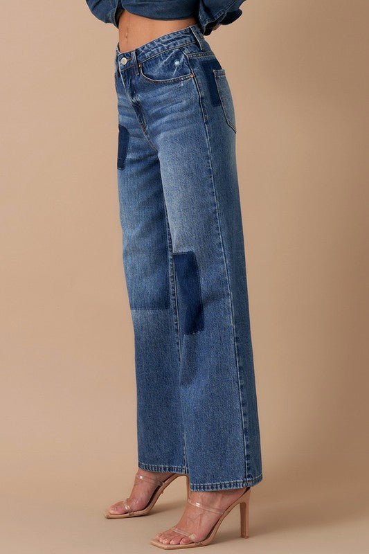 INSANE GENE HIGH WAIST RELAXED WIDE LEG PATCHWORK JEANS - Sleekdenim.com