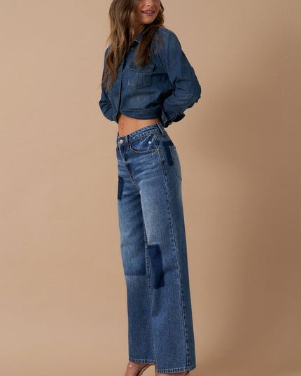 INSANE GENE HIGH WAIST RELAXED WIDE LEG PATCHWORK JEANS - Sleekdenim.com