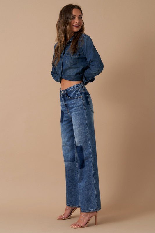 INSANE GENE HIGH WAIST RELAXED WIDE LEG PATCHWORK JEANS - Sleekdenim.com