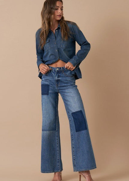 INSANE GENE HIGH WAIST RELAXED WIDE LEG PATCHWORK JEANS - Sleekdenim.com