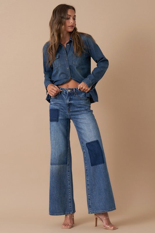 INSANE GENE HIGH WAIST RELAXED WIDE LEG PATCHWORK JEANS - Sleekdenim.com