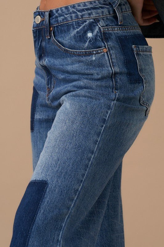 INSANE GENE HIGH WAIST RELAXED WIDE LEG PATCHWORK JEANS - Sleekdenim.com