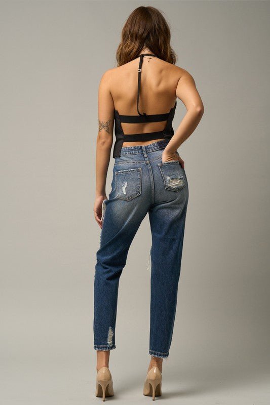 INSANE GENE HIGH WAIST STRAIGHT LEG HEAVY DESTROYED JEANS - Sleekdenim.com