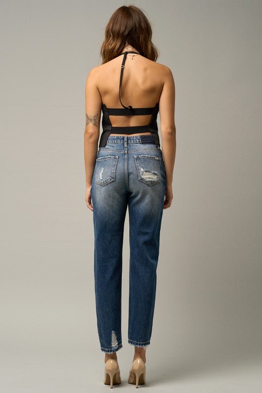 INSANE GENE HIGH WAIST STRAIGHT LEG HEAVY DESTROYED JEANS - Sleekdenim.com